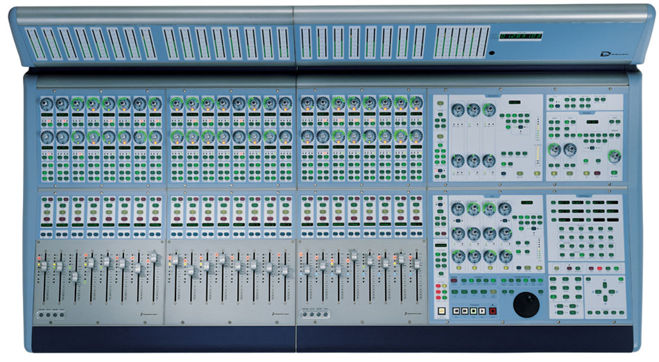 Top view of D-Command, showing the fader module on the left and main unit on the right.