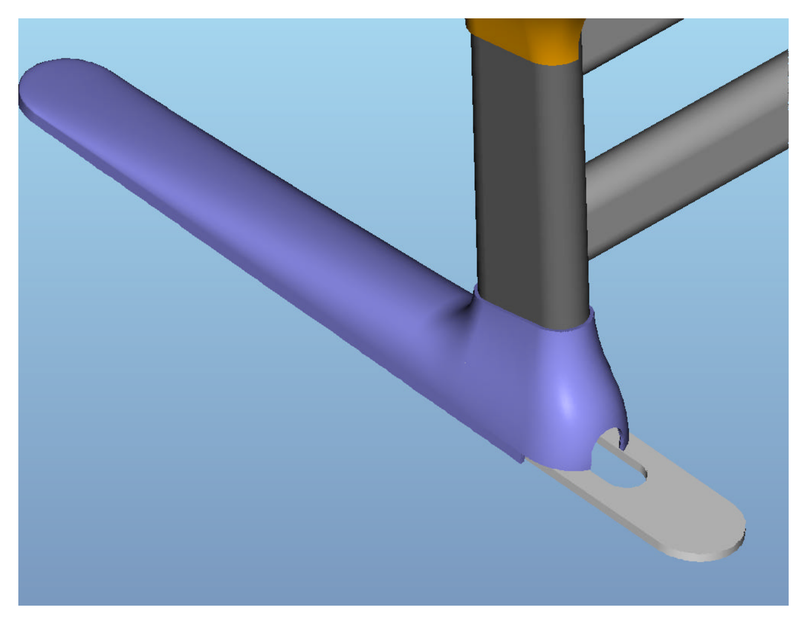 Original foot-cover design view with rear cutout and exposed steel rear foot.