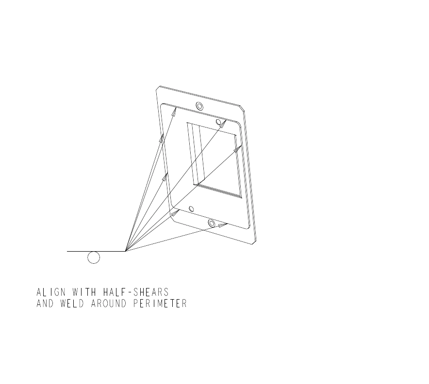 Adapter assembly drawing with a callout to align with half-shears and weld around the perimeter.