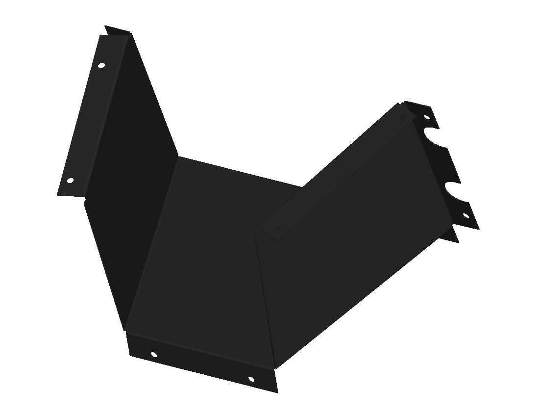 Folded duct with flanges, mounting holes and shaped edge cutouts.